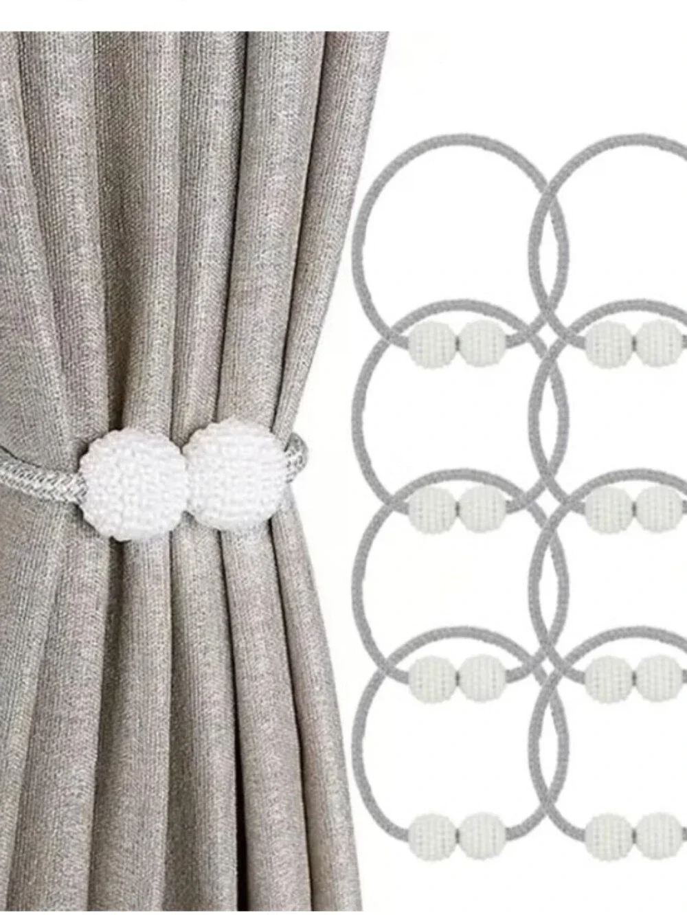 8 Pack Magnetic Curtain Tiebacks, Curtain Tiebacks  Grey/White